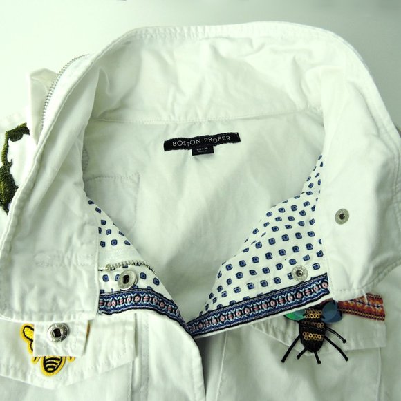 Boston Proper M jacket top white embroidered 3D applique embellished butterflies - Picture 10 of 14